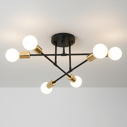 Mid-Century Starburst Flush Mount Ceiling Light | E27 Multi-Arm Modern Fixture for Living Room & Bedroom | 4, 6 or 8 Bulb Configuration