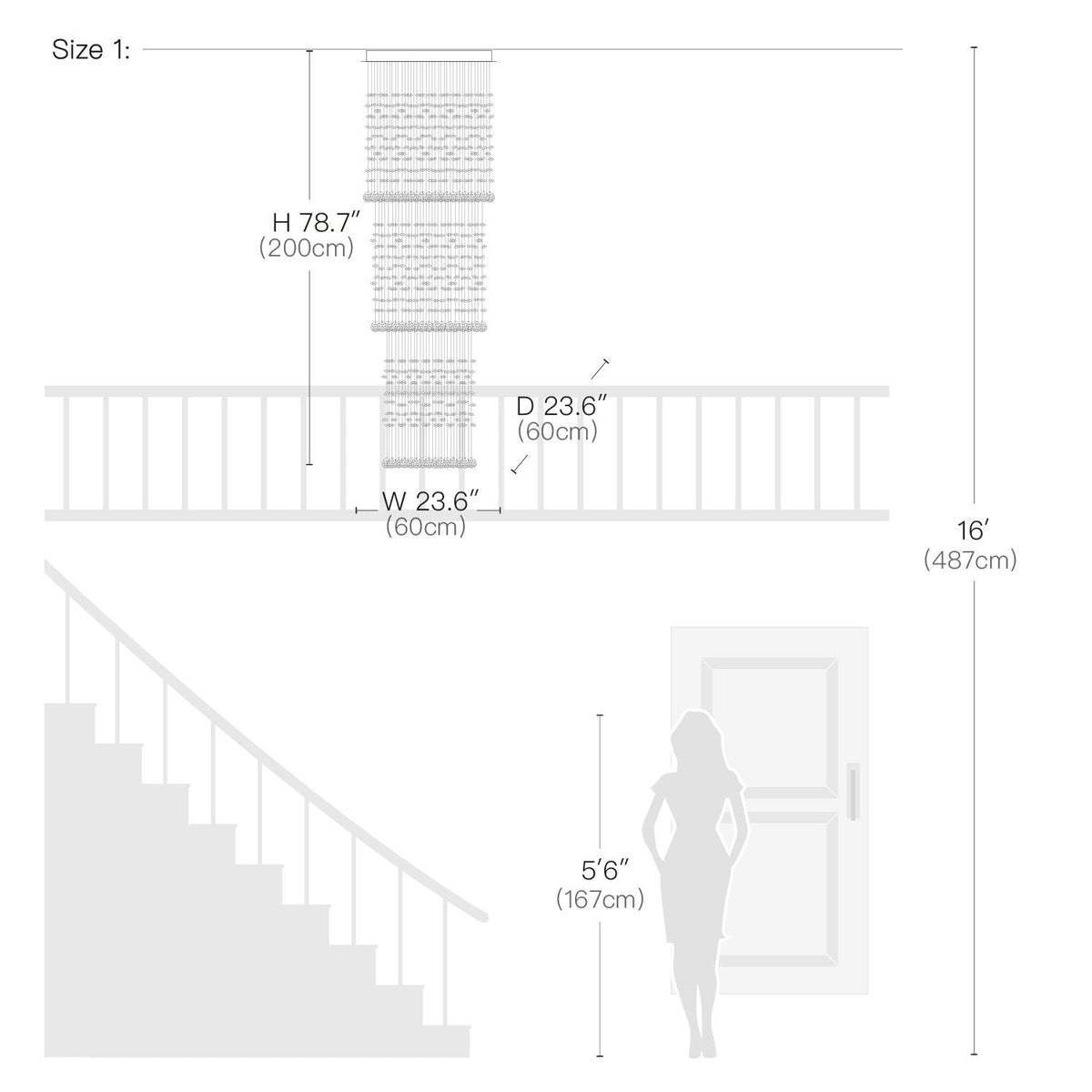 Tiered Square Crystal Chandelier with Cascading Raindrop Pendants for High Ceilings – Chrome Stainless Steel Frame for Foyer Stairway