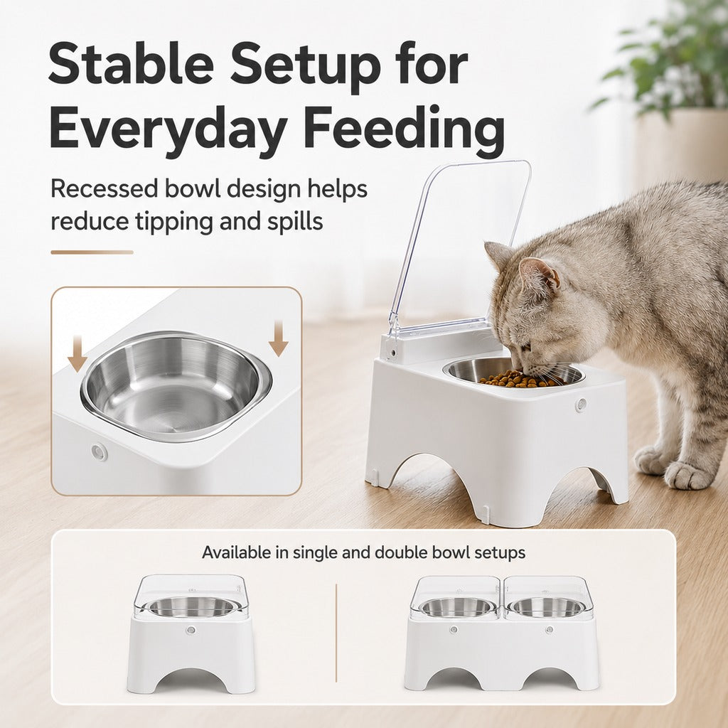 Ortekor Smart Auto-Opening Covered Cat Bowl for Cleaner Indoor Feeding - Rechargeable Dustproof Cat Feeder