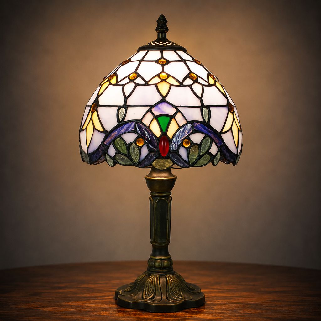 Tiffany-Style Art Glass Table Lamp with Adjustable Arm for Office, Bedroom & Reading Nook – 8 Mosaic Designs