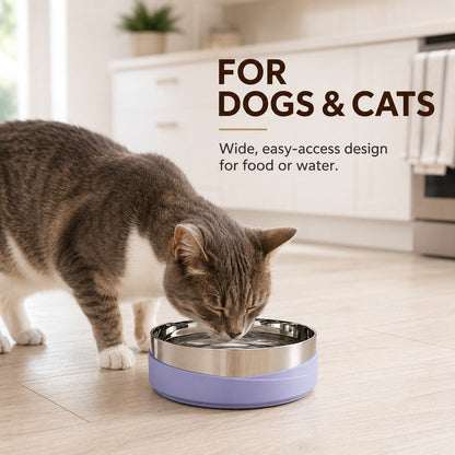 Ortekor Weighted Non-Slip Stainless Steel Dog & Cat Bowl for Tile & Hardwood Floors - Helps Reduce Sliding & Mealtime Mess