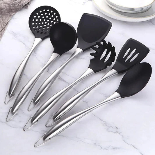 6-Piece Kitchen Tool Set Stainless Steel with Heat-Resistant Handles for Everyday Cooking & Serving | Dishwasher Safe
