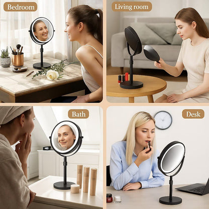 Rechargeable Vanity Mirror with 10X Magnification & Adjustable Height for Countertop Makeup Application