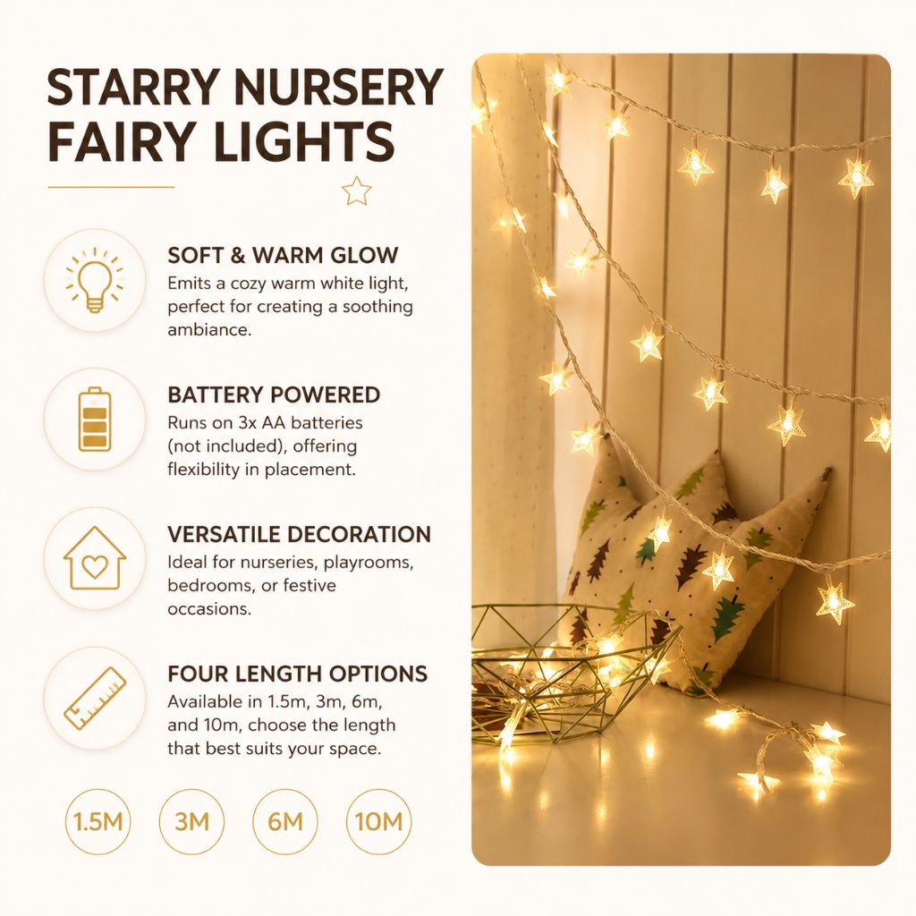 Guirlande lumineuse à piles pour chambre d'enfant, éclairage LED décoratif blanc chaud, décoration murale pour chambre, salle de jeux ou chambre de bébé