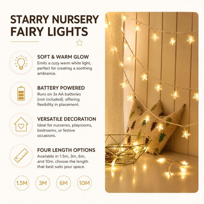 Guirlande lumineuse à piles pour chambre d'enfant, éclairage LED décoratif blanc chaud, décoration murale pour chambre, salle de jeux ou chambre de bébé