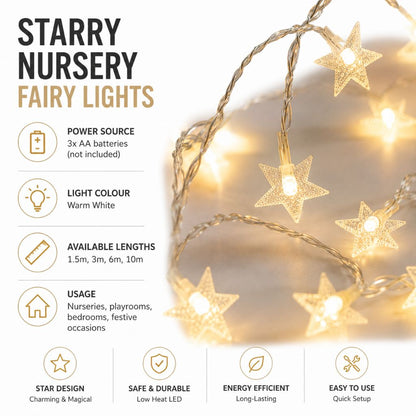 Guirlande lumineuse à piles pour chambre d'enfant, éclairage LED décoratif blanc chaud, décoration murale pour chambre, salle de jeux ou chambre de bébé