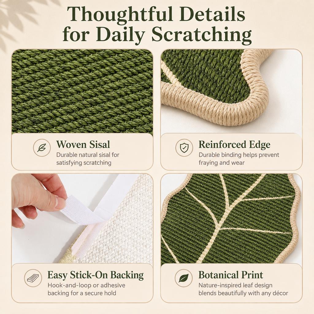 Ortekor Botanical Stick-On Sisal Cat Scratcher Mat for Walls, Doors & Floors - Redirect Scratching Away From Furniture