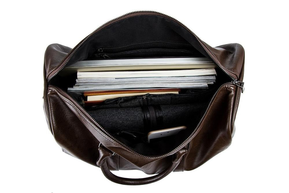 Weekender Overnight Bag in Vegan Leather – Roomy Interior with Shoulder Strap & Padded Grips for Airport Travel