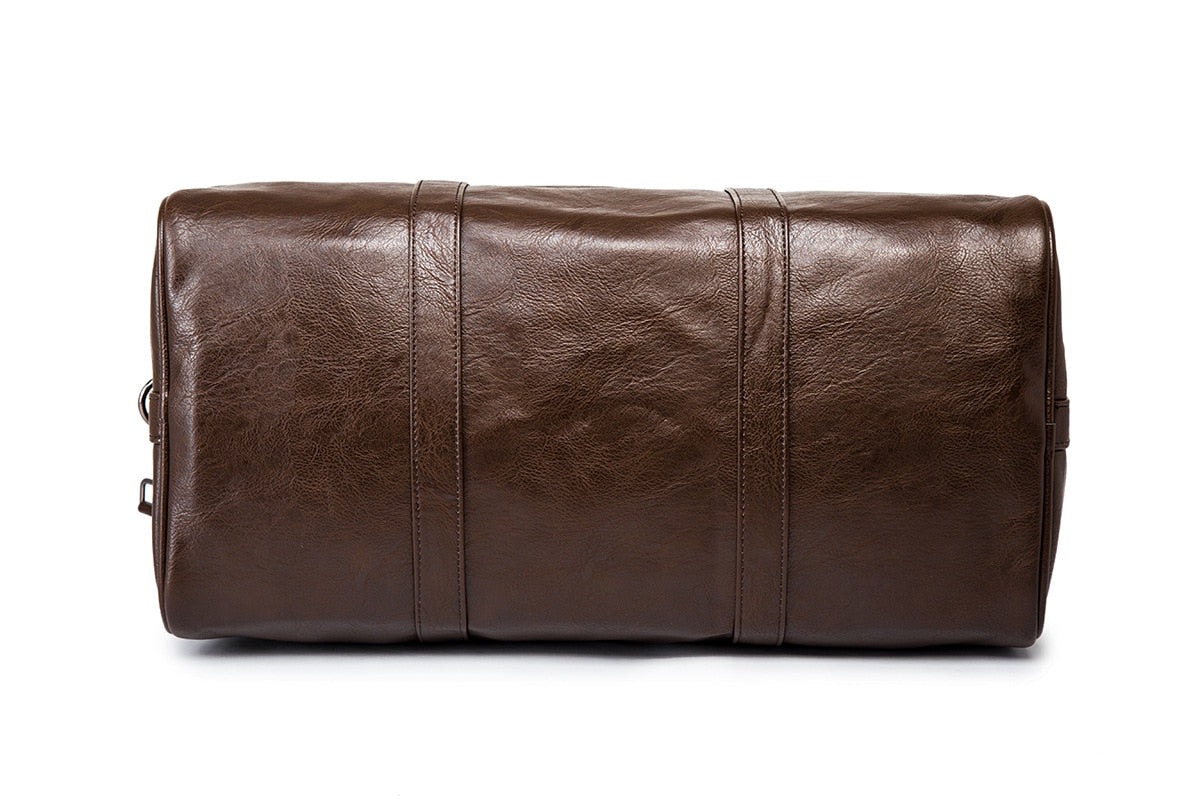 Weekender Overnight Bag in Vegan Leather – Roomy Interior with Shoulder Strap & Padded Grips for Airport Travel