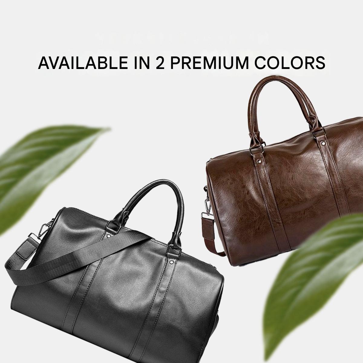 Weekender Overnight Bag in Vegan Leather – Roomy Interior with Shoulder Strap & Padded Grips for Airport Travel