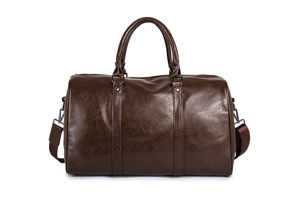 Weekender Overnight Bag in Vegan Leather – Roomy Interior with Shoulder Strap & Padded Grips for Airport Travel