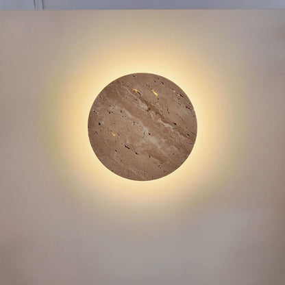 Travertine Circle Sconce for Bedrooms & Hallways – LED Ambient Lighting Fixture with Adjustable Color Temperature