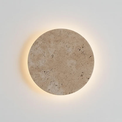 Travertine Circle Sconce for Bedrooms & Hallways – LED Ambient Lighting Fixture with Adjustable Color Temperature