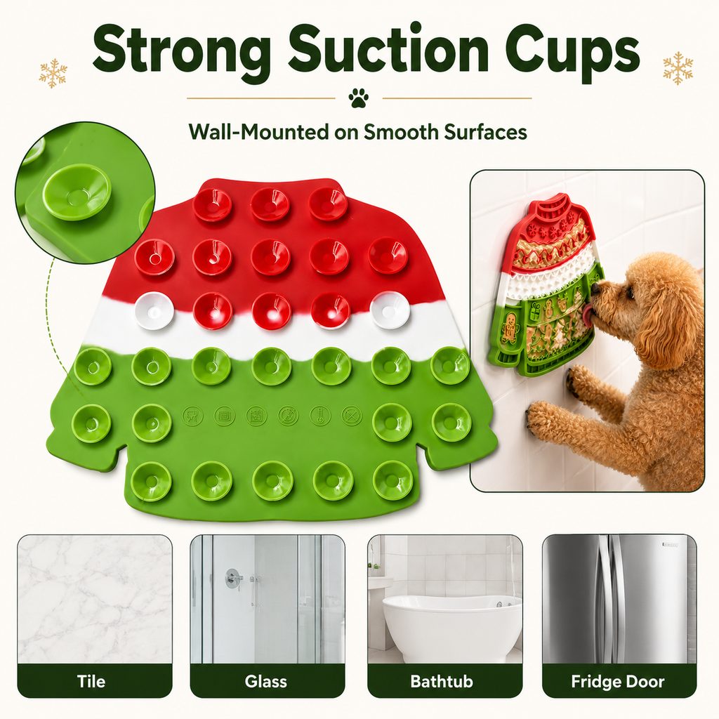 Ortekor Christmas Sweater Wall-Mount Pet Lick Mat for Dogs & Cats - Slow Feeding & Nail Trimming Distraction for Holiday Treat Time