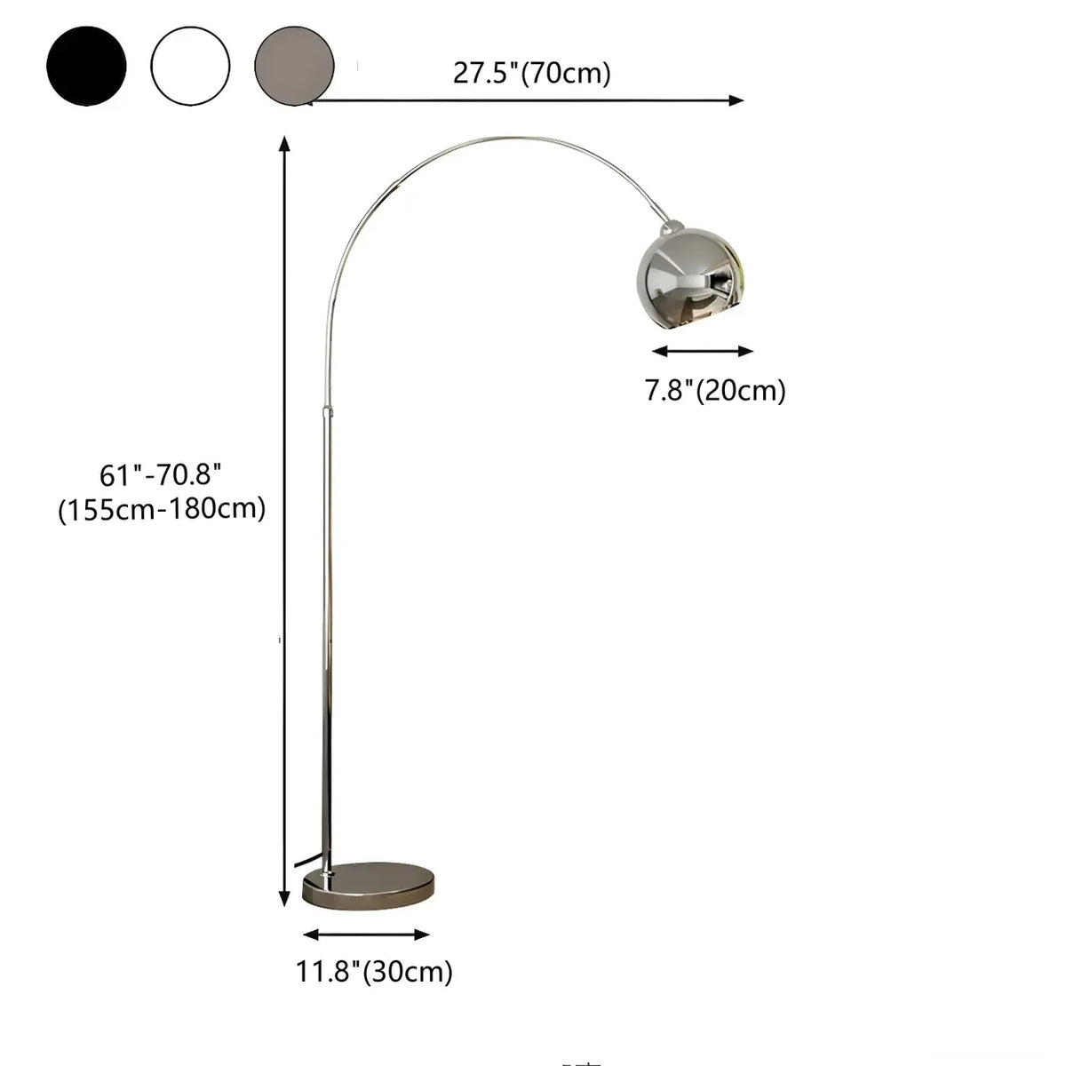 Arc Floor Lamp with Dome Shade Chrome Finish 71 in Tall Adjustable Overhead Reading Light Foot Switch Control for Living Room Home Office So