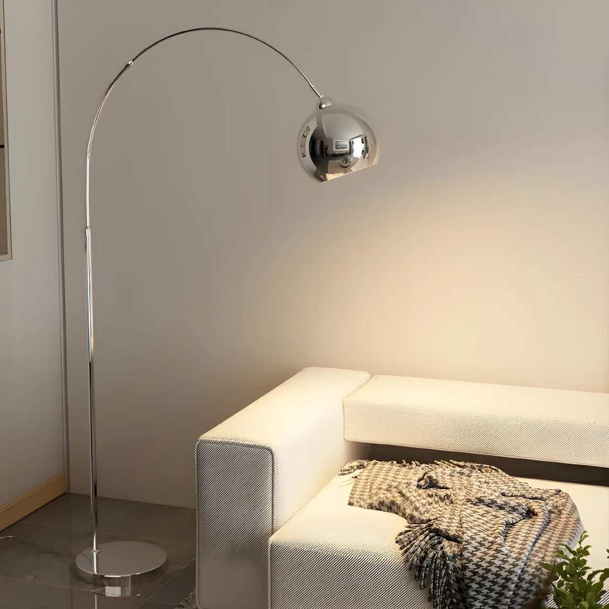Arc Floor Lamp with Dome Shade Chrome Finish 71 in Tall Adjustable Overhead Reading Light Foot Switch Control for Living Room Home Office So