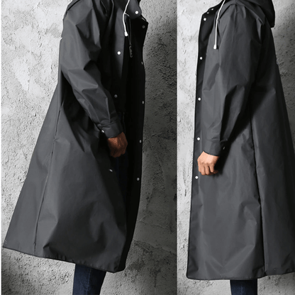 Full-Length Waterproof Hooded Rain Jacket for Adults – Lightweight Foldable Travel Coat for Men & Women – Black