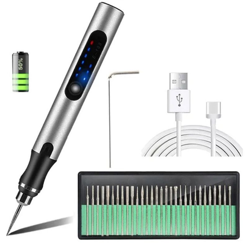 Portable Rotary Tool Kit with LCD Speed Display, Multi-Material Carving Device for Wood Metal Glass Leather, USB Chargeable Handheld Etching