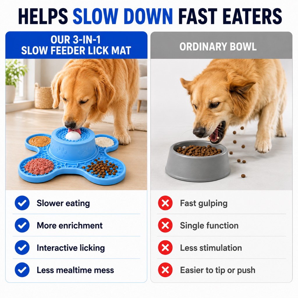 Ortekor 3-in-1 Dog Lick Mat & Slow Feeder Bowl for Bath Time, Grooming & Home Alone - Helps Slow Fast Eating and Keep Pets Busy