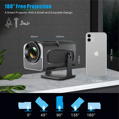 Portable Mini Projector with Android 11, 1080p HD, 300 ANSI Lumens, WiFi 6, Bluetooth, 150 in Screen for Home Theater, Outdoor Movies