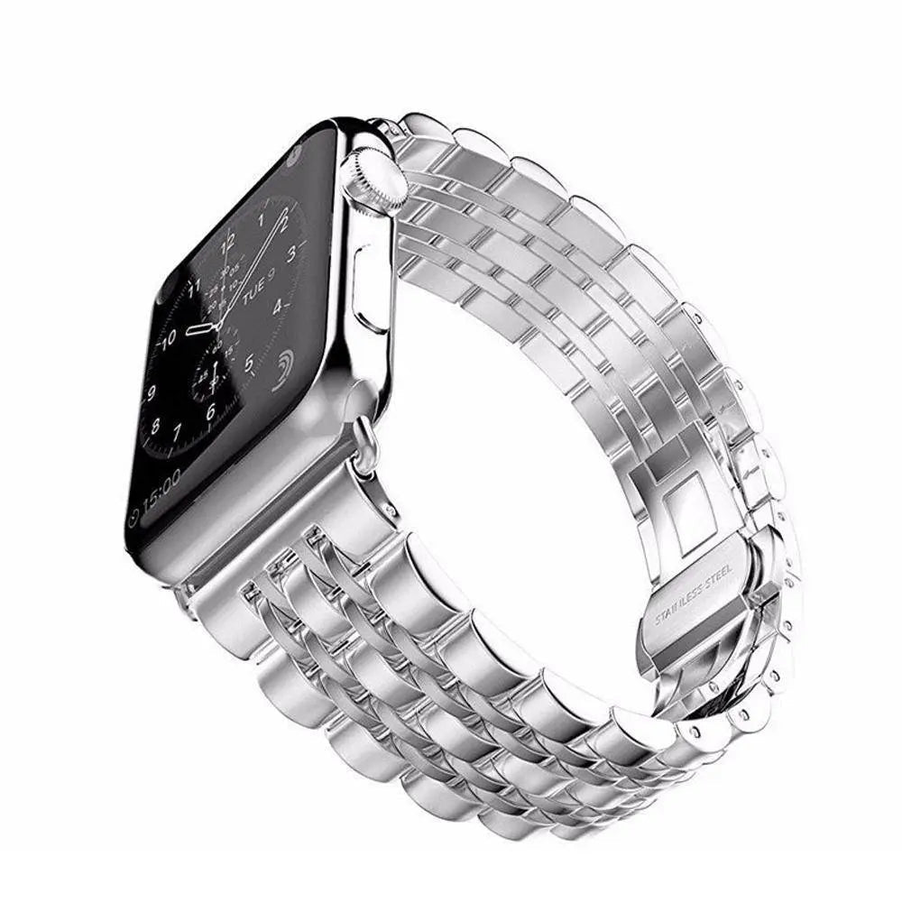 Premium Metal Three-Row Chain Watch Strap – 38mm–49mm Sizes, 4 Finishes – Compatible with Latest & Legacy Apple Watches