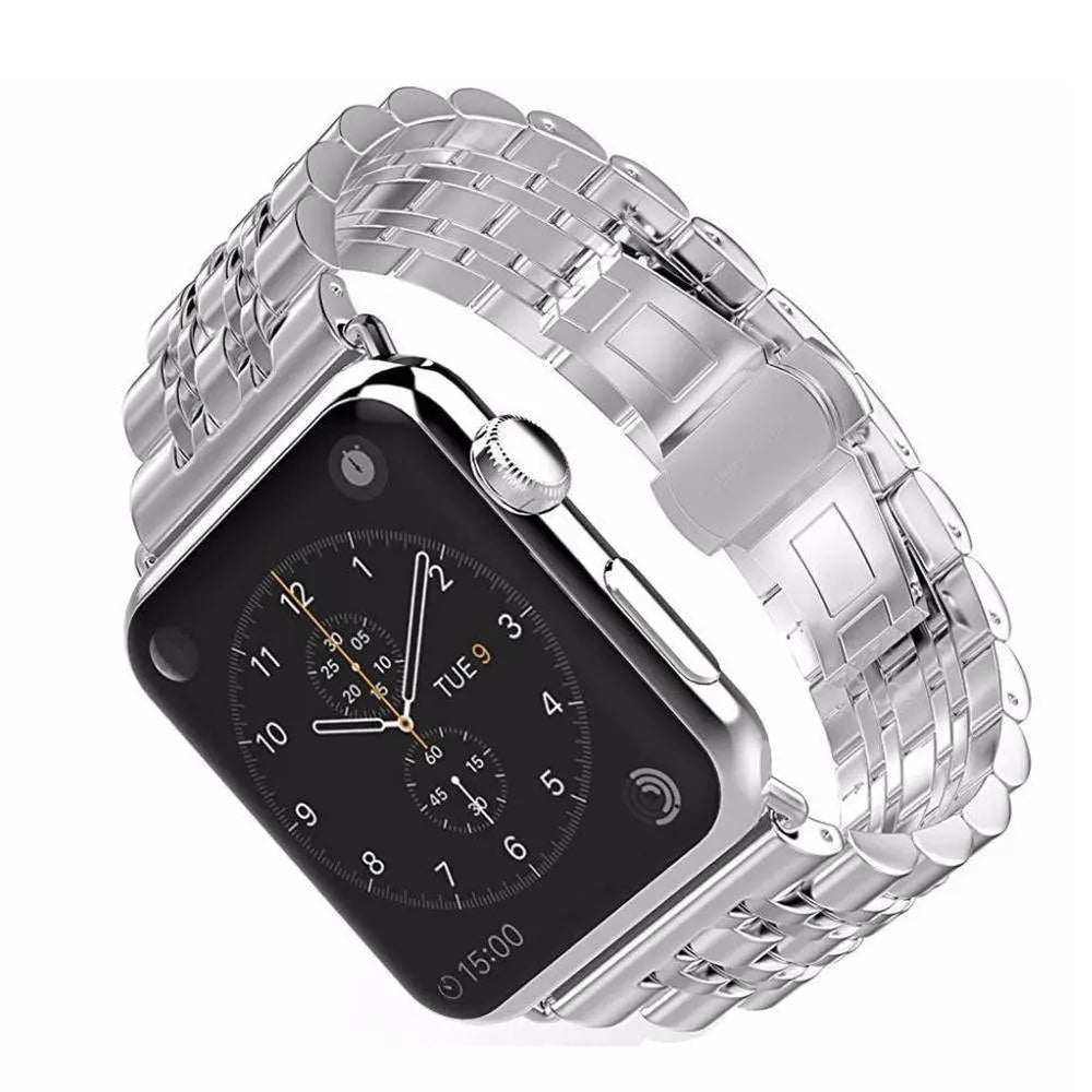 Premium Metal Three-Row Chain Watch Strap – 38mm–49mm Sizes, 4 Finishes – Compatible with Latest & Legacy Apple Watches