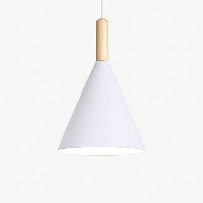 Cone Hanging Lamp with Wood Accent and 47-Inch Adjustable Cord for Kitchens, Dining Tables, Breakfast Nooks, Modern Farmhouse Overhead Task