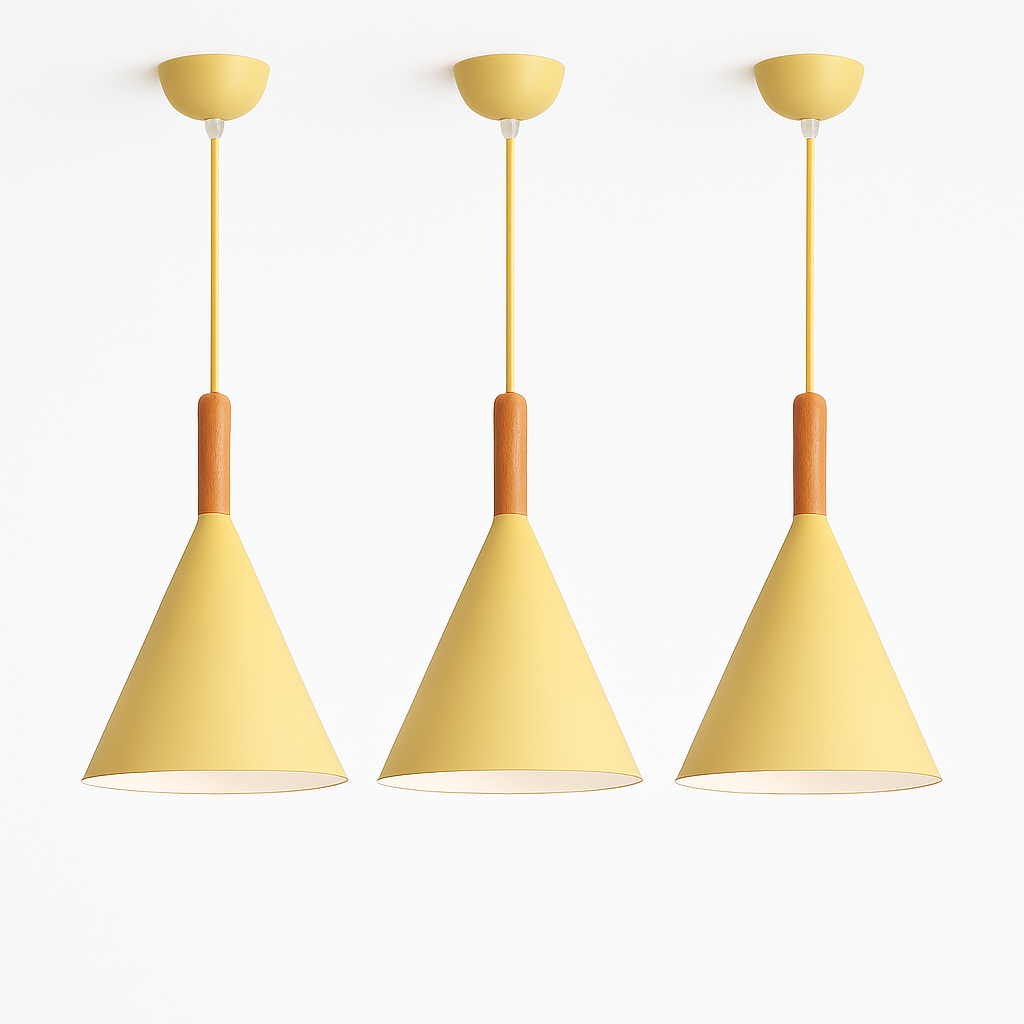 Cone Hanging Lamp with Wood Accent and 47-Inch Adjustable Cord for Kitchens, Dining Tables, Breakfast Nooks, Modern Farmhouse Overhead Task