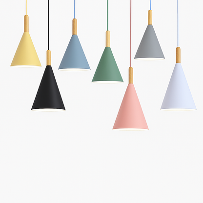 Cone Hanging Lamp with Wood Accent and 47-Inch Adjustable Cord for Kitchens, Dining Tables, Breakfast Nooks, Modern Farmhouse Overhead Task