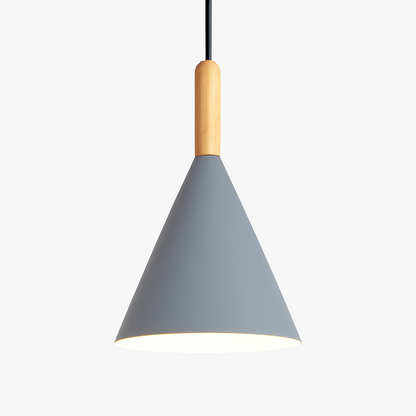 Cone Hanging Lamp with Wood Accent and 47-Inch Adjustable Cord for Kitchens, Dining Tables, Breakfast Nooks, Modern Farmhouse Overhead Task