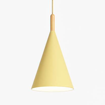 Cone Hanging Lamp with Wood Accent and 47-Inch Adjustable Cord for Kitchens, Dining Tables, Breakfast Nooks, Modern Farmhouse Overhead Task