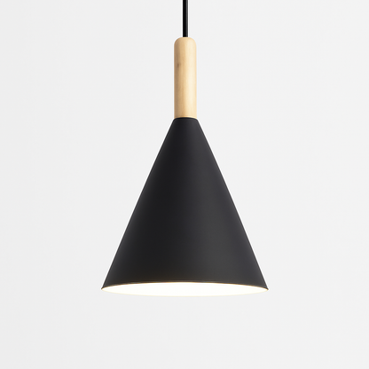 Cone Hanging Lamp with Wood Accent and 47-Inch Adjustable Cord for Kitchens, Dining Tables, Breakfast Nooks, Modern Farmhouse Overhead Task
