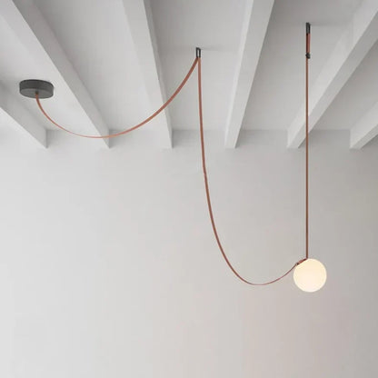 Frosted Glass Globe Hanging Light with Leather Cord Suspension for Dining Room & Living Room | Adjustable Height Ceiling Fixture | E27 Socke