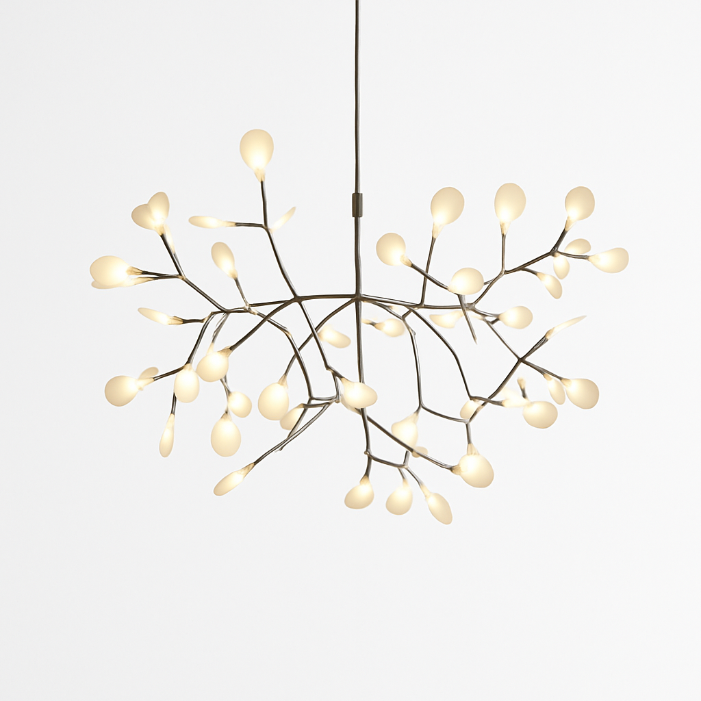 Multi-Branch LED Ceiling Fixture with Adjustable Height for Dining Room & Living Room | Modern Metal Chandelier in Copper or Black | Dimmabl