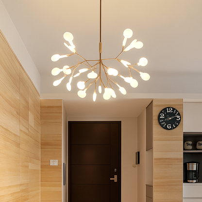Multi-Branch LED Ceiling Fixture with Adjustable Height for Dining Room & Living Room | Modern Metal Chandelier in Copper or Black | Dimmabl