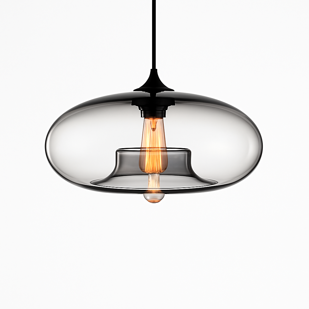 Glass Orb Pendant Light with Floating Inner Cylinder – Modern Hanging Fixture for Dining Room, Kitchen, Bedroom – Adjustable 59 in Cord