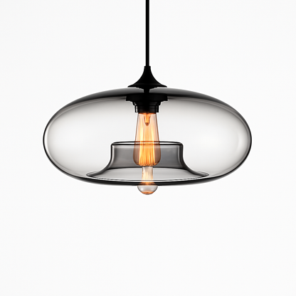 Glass Orb Pendant Light with Floating Inner Cylinder – Modern Hanging Fixture for Dining Room, Kitchen, Bedroom – Adjustable 59 in Cord