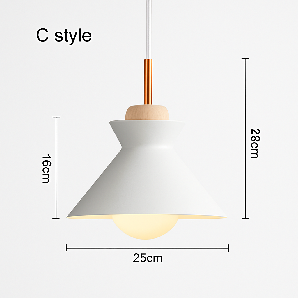 Industrial Metal Pendant Light with Wood Accent - Adjustable Cable Ceiling Fixture for Kitchen Island, Dining Room & Living Room - E27