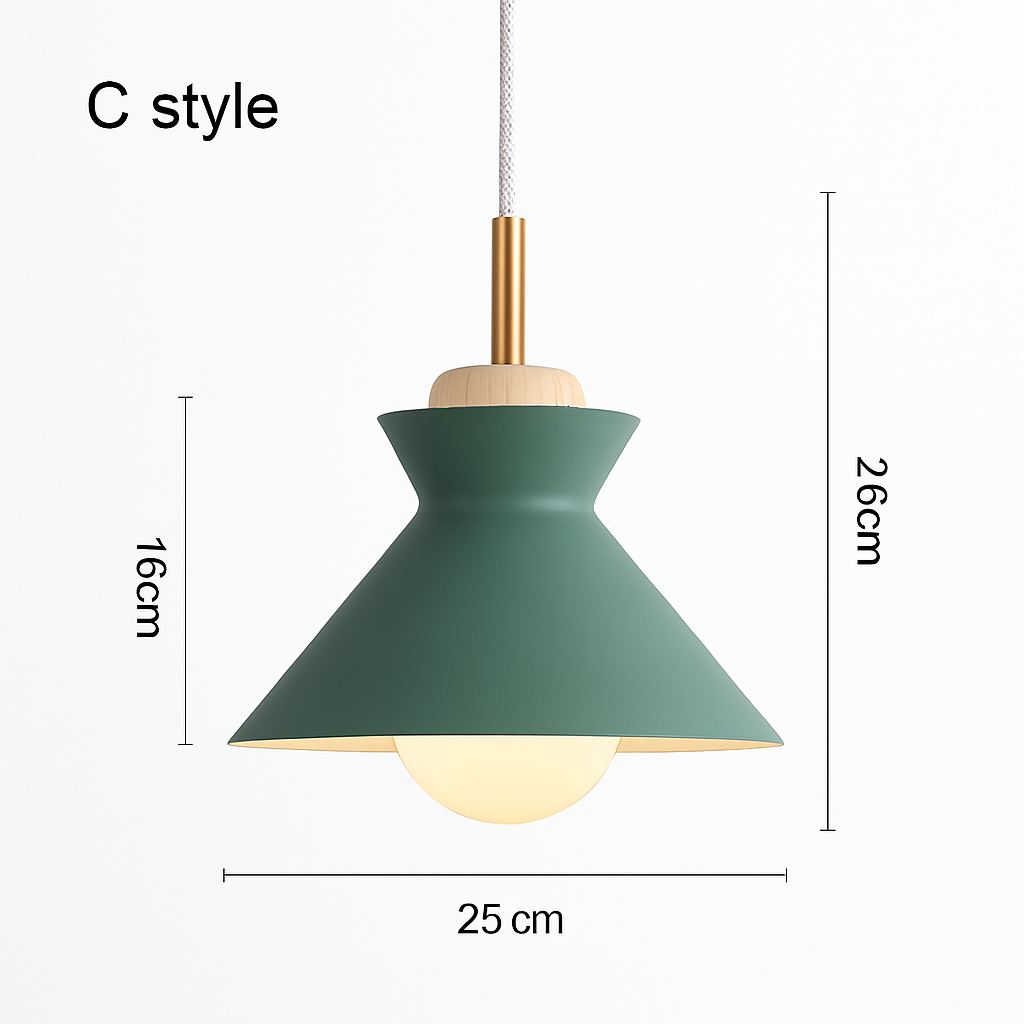 Industrial Metal Pendant Light with Wood Accent - Adjustable Cable Ceiling Fixture for Kitchen Island, Dining Room & Living Room - E27