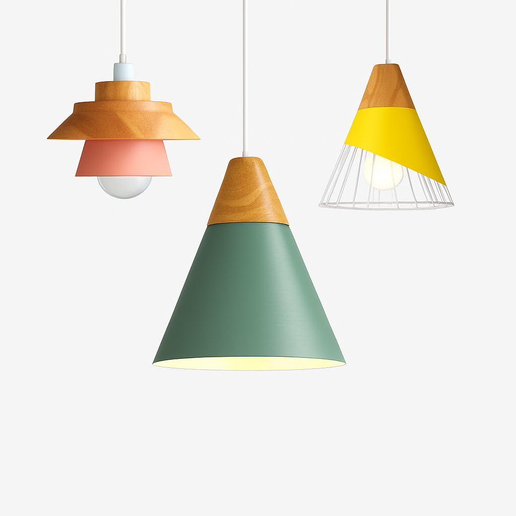 Hanging Ceiling Lamp Wood Metal Shade 11 Inch Drop Light Fixture for Kitchen Island Dining Table Bedroom Scandinavian Style Adjustable Cord