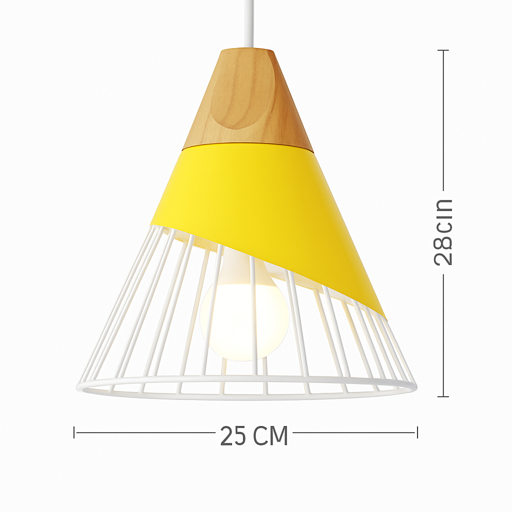 Hanging Ceiling Lamp Wood Metal Shade 11 Inch Drop Light Fixture for Kitchen Island Dining Table Bedroom Scandinavian Style Adjustable Cord