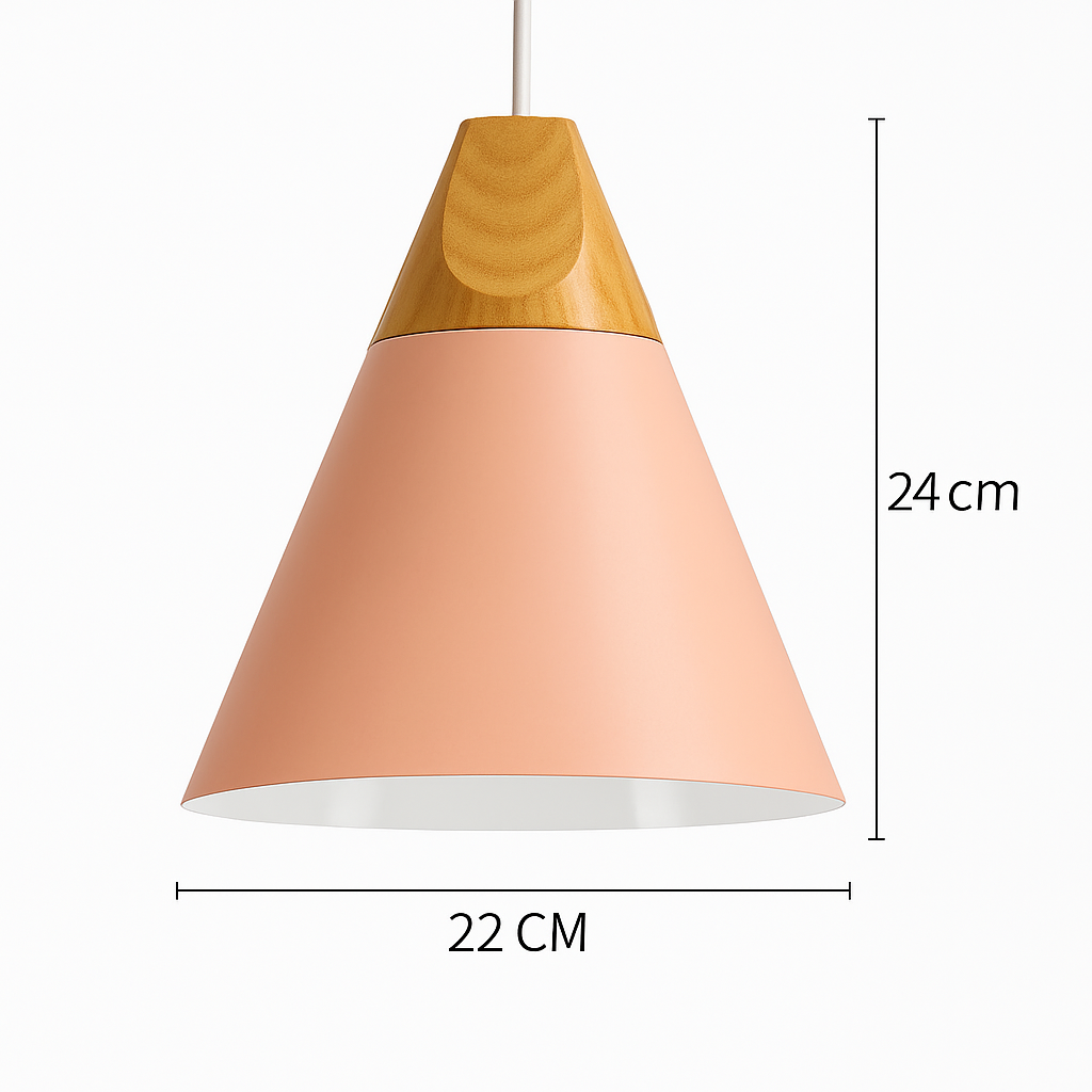 Hanging Ceiling Lamp Wood Metal Shade 11 Inch Drop Light Fixture for Kitchen Island Dining Table Bedroom Scandinavian Style Adjustable Cord