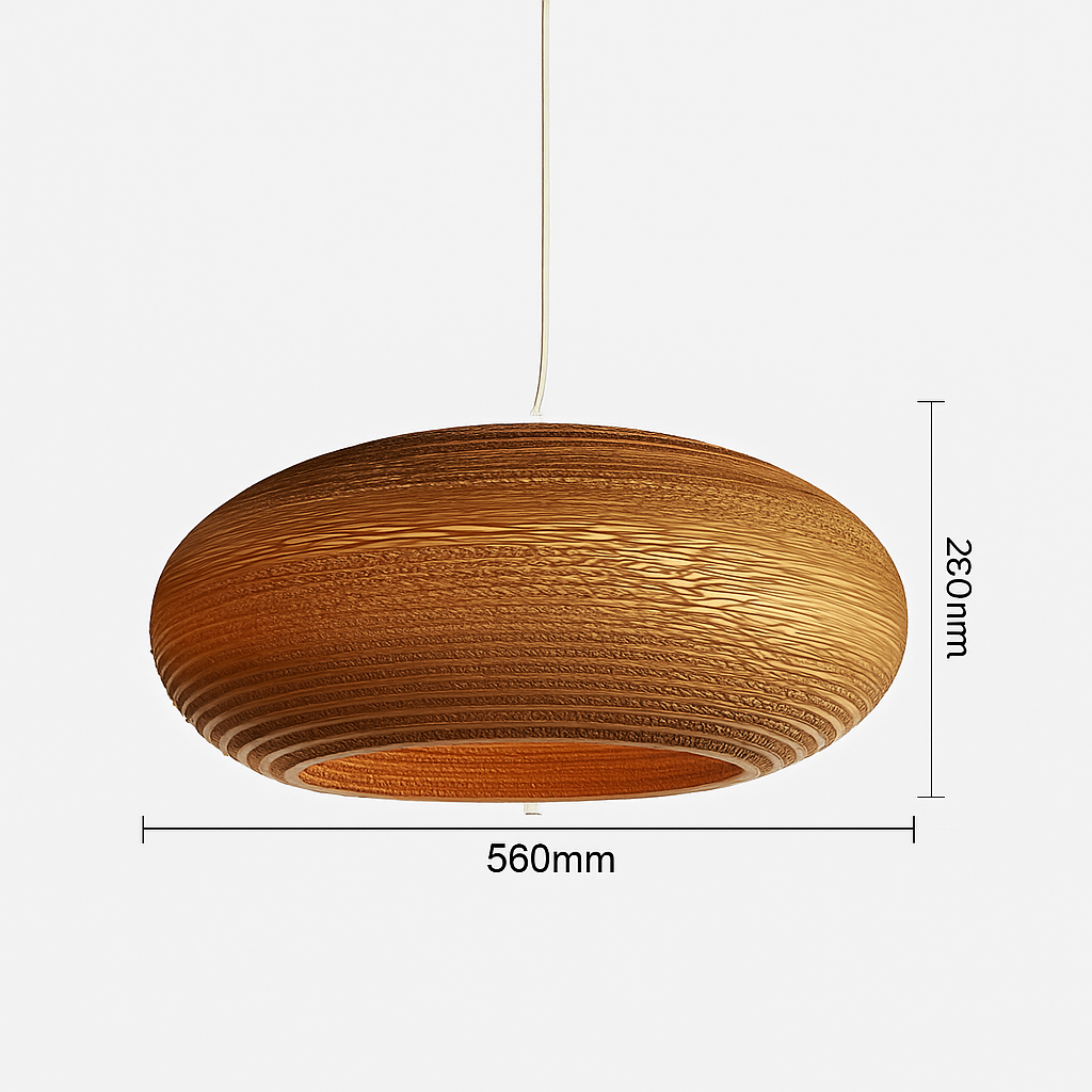 Japandi Paper Pendant Light – Brown Cord-Hung Ceiling Fixture, E27 Bulb Included, 12 Shade Shapes Available for Dining Room, Living Room &
