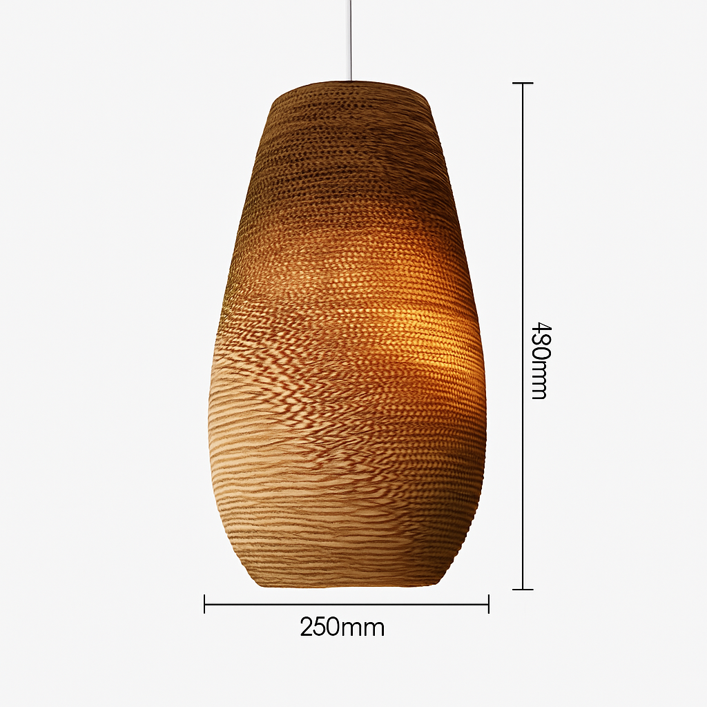 Japandi Paper Pendant Light – Brown Cord-Hung Ceiling Fixture, E27 Bulb Included, 12 Shade Shapes Available for Dining Room, Living Room &