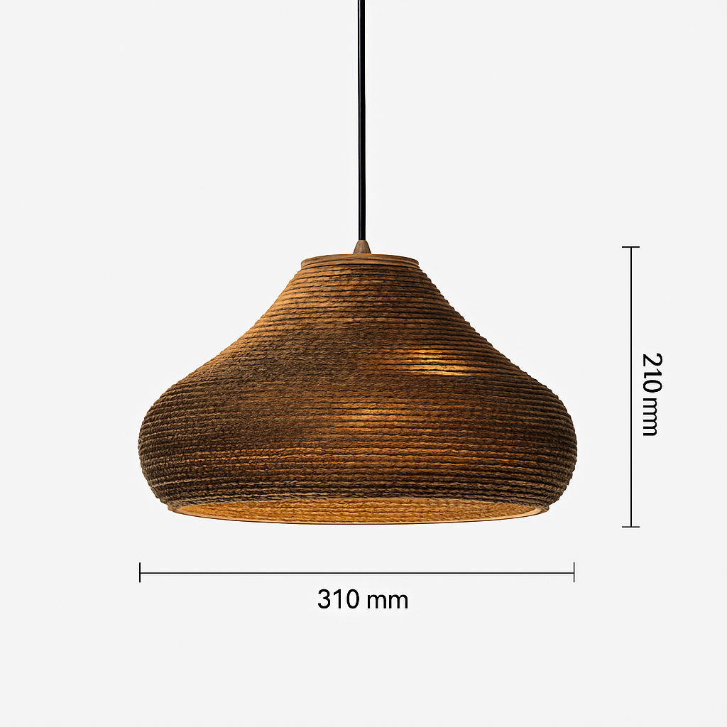 Japandi Paper Pendant Light – Brown Cord-Hung Ceiling Fixture, E27 Bulb Included, 12 Shade Shapes Available for Dining Room, Living Room &