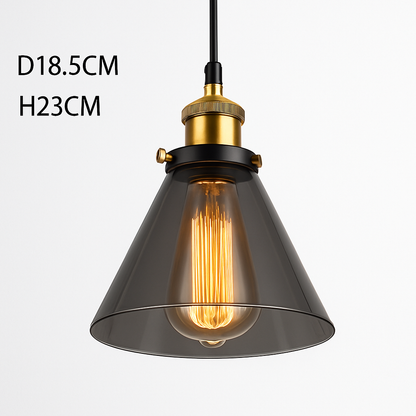 Smoked Glass Pendant Light with Iron Hardware – Vintage Hanging Ceiling Fixture for Dining Room, Kitchen, Bedroom & Living Room – E27