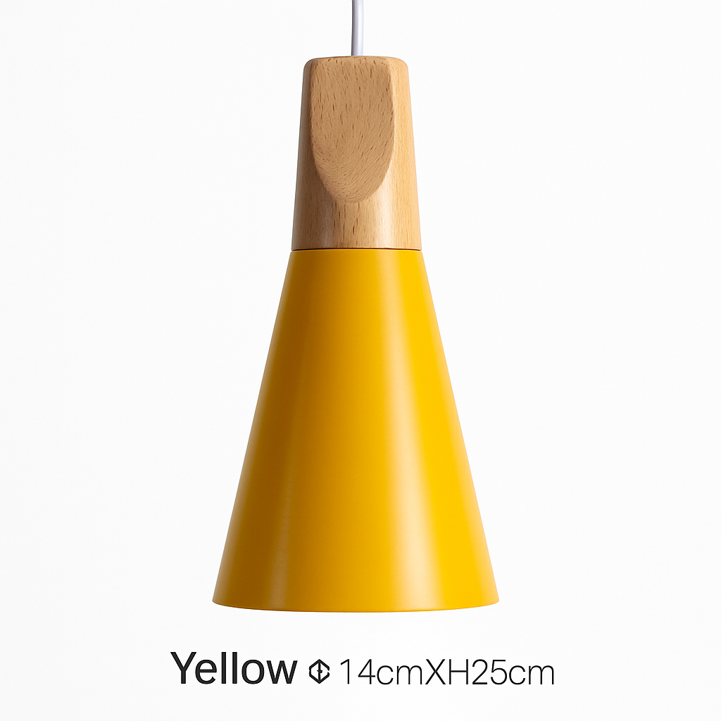 Modern Cone Pendant Light with Wood & Aluminum | Scandinavian Style Hanging Fixture for Dining Room Kitchen | E27 Socket | Contemporary