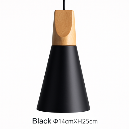 Modern Cone Pendant Light with Wood & Aluminum | Scandinavian Style Hanging Fixture for Dining Room Kitchen | E27 Socket | Contemporary