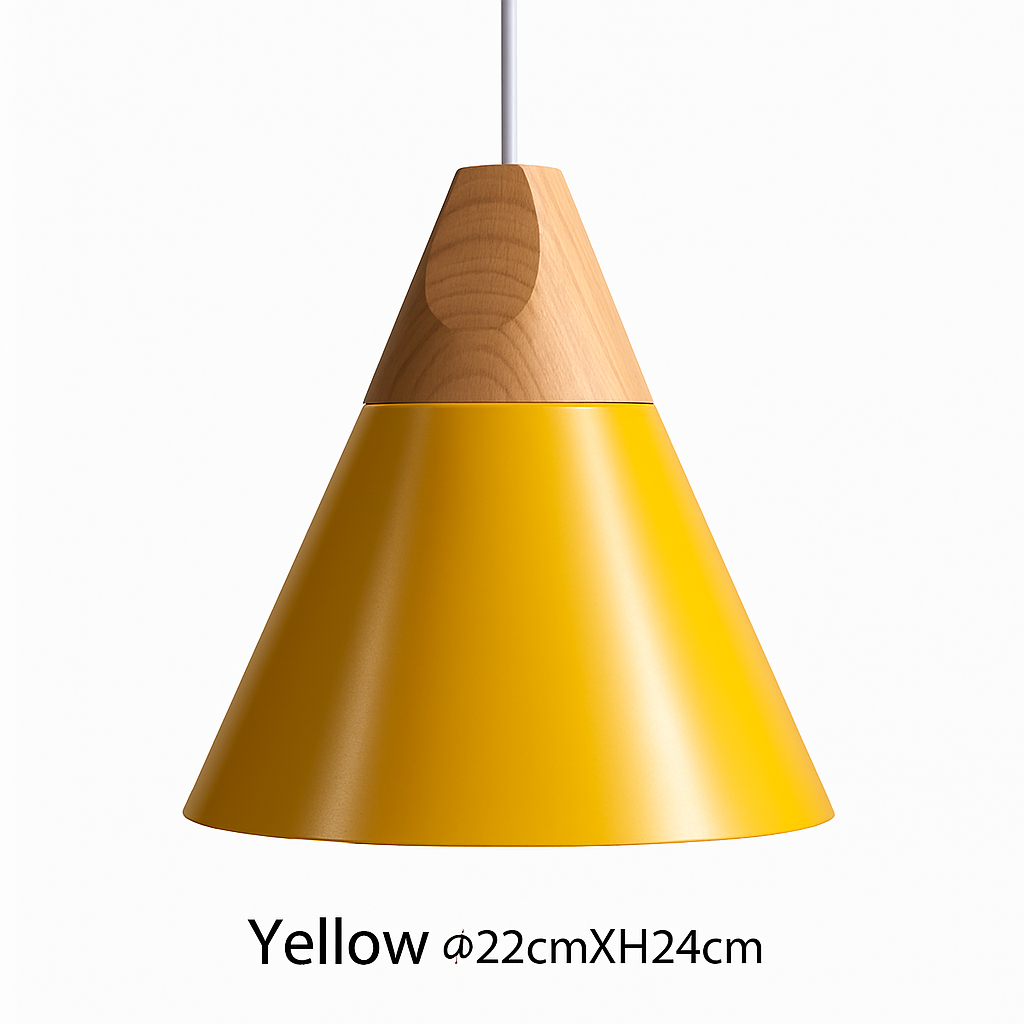 Modern Cone Pendant Light with Wood & Aluminum | Scandinavian Style Hanging Fixture for Dining Room Kitchen | E27 Socket | Contemporary