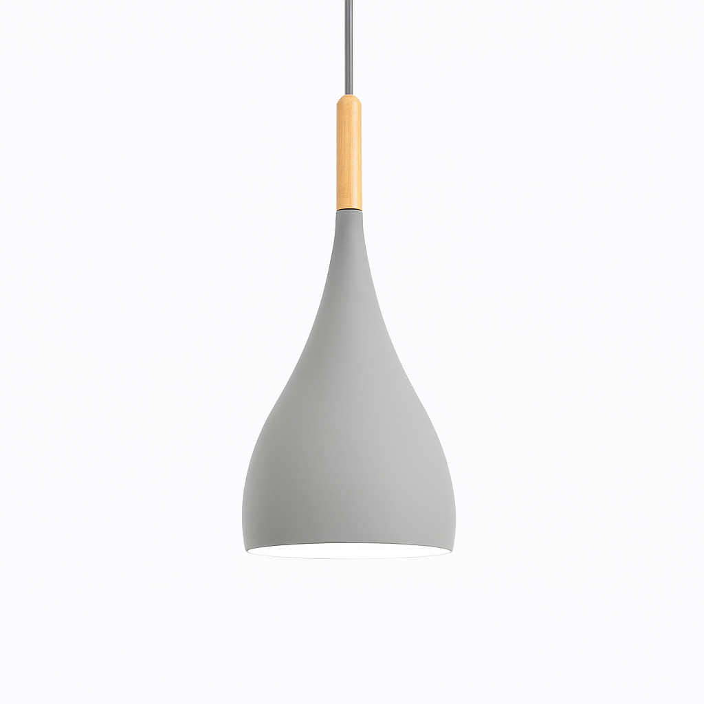 Metal Pendant Light with Wood Rod Modern Kitchen Dining Bar Fixture Adjustable Ceiling Lamp LED E27 Socket Scandinavian Style